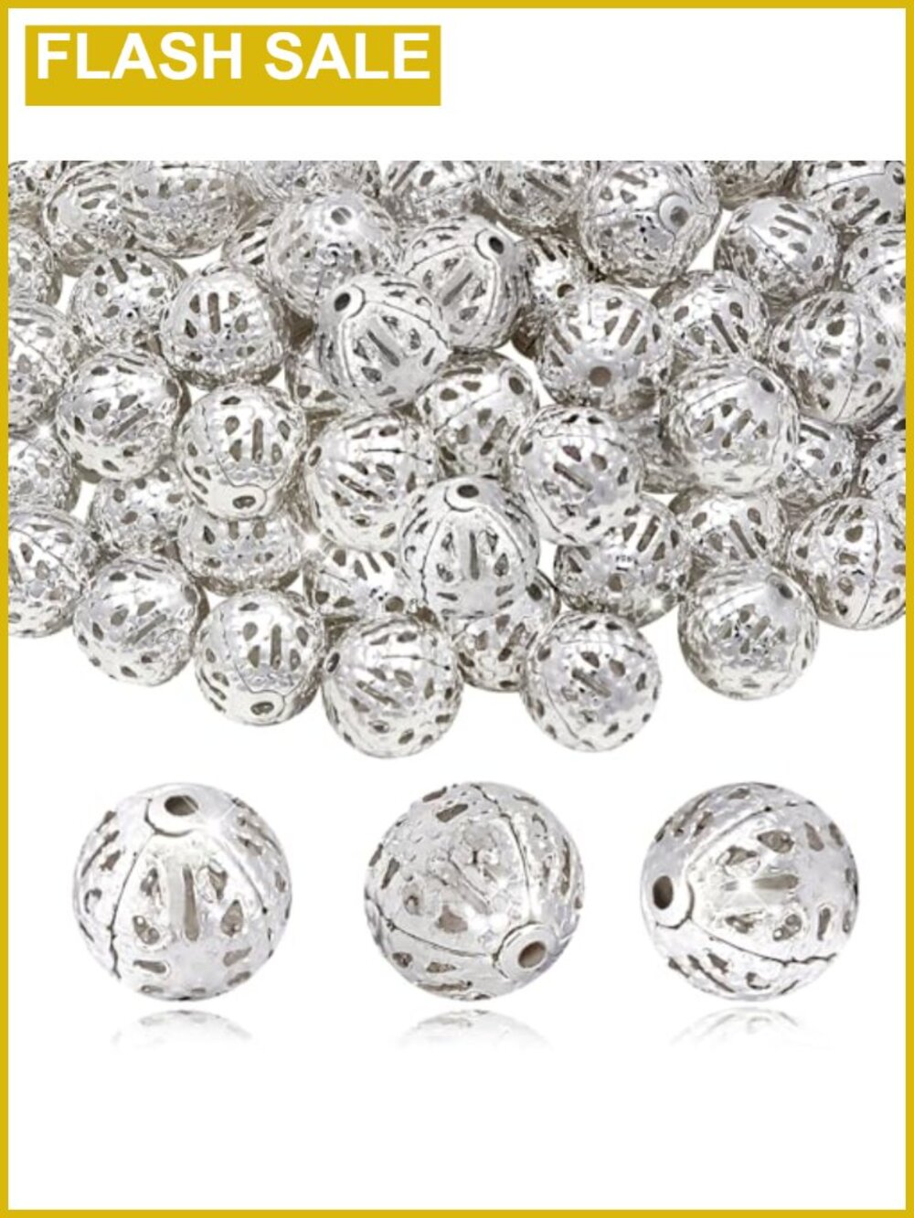 Set of 100 12mm Silver Metal Filigree Hollow Beads for DIY Jewelry Making
